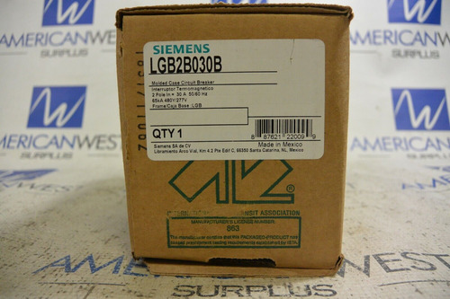 Lgb2b030b Siemens Lgb 30 Amp 65ka @ 480/277v  2p Bolt On Yym