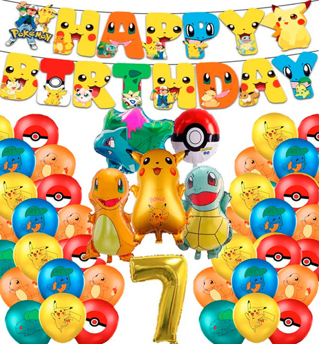 47 Pzs Set Globos Pokemon Kit Fiesta Infantil Cumpleaños