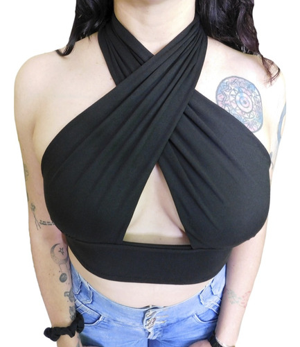 Crop Top Sexy Cruzado Tipo Halter Espalda Descubierta