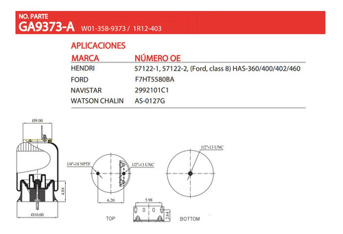 Bolsa Aire 9373 = 1r12-403 Suspensión Freightliner Gabriel