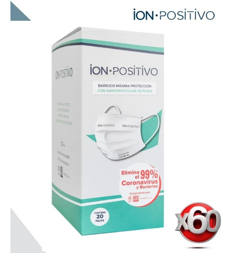 Imagen 1 de 6 de Barbijos Ion Positivo Tapabocas Nanopartículas Paquete X 60