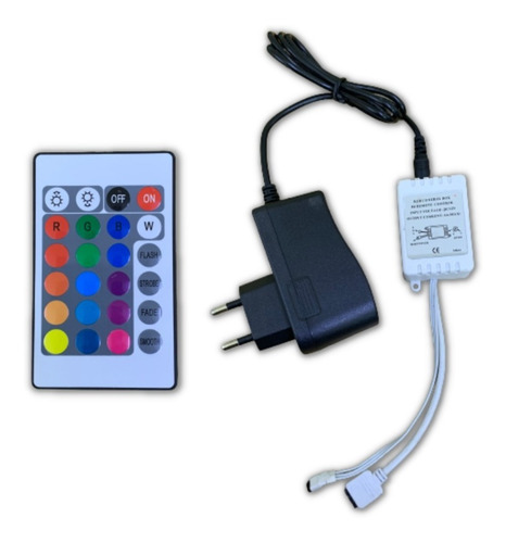 Kit Controle + Controladora Fita Led Rgb 1 Via 5050 + Fonte Tensão De Operação 12v 12v