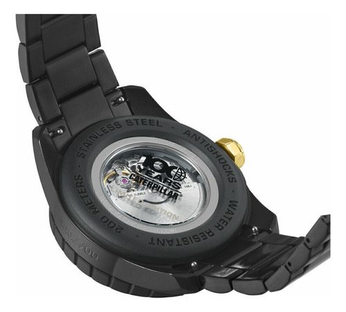 Reloj Cat Shockmaster Edicion 100 Años Automatico Sumergible Malla Negro Bisel Negro Fondo Negro