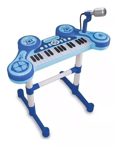 Teclado Infantil Piano Eletronico C/ Microfone E Luz Azul