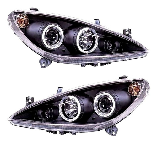 Farol Led Peugeot 307 2001 A 2006 Angel Eyes Máscara Negra