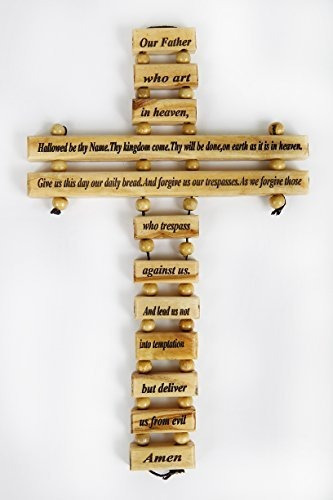 Cruz De Olivo Con Oración Padre Nuestro: Regalo Religioso.