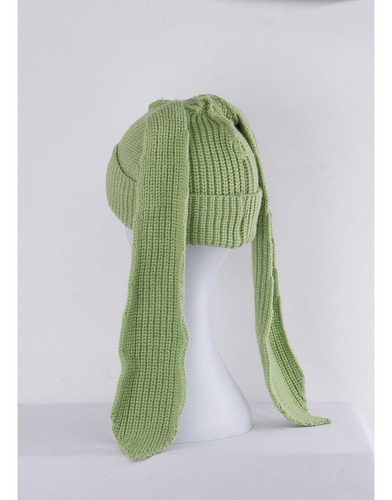 Gorro Cálido De Punto Sólido Con Orejas Largas A
