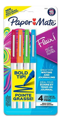 Marcador Paper Mate Flair Bold Blister X4 Colores Surtidos