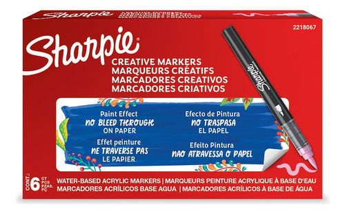Sharpie Marcadores Acrílicos, Punta Pincel, Rosa, 6 Piezas