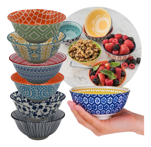 Pack  X 6u Cuencos Bowls Ceramica Decorados Copetineros