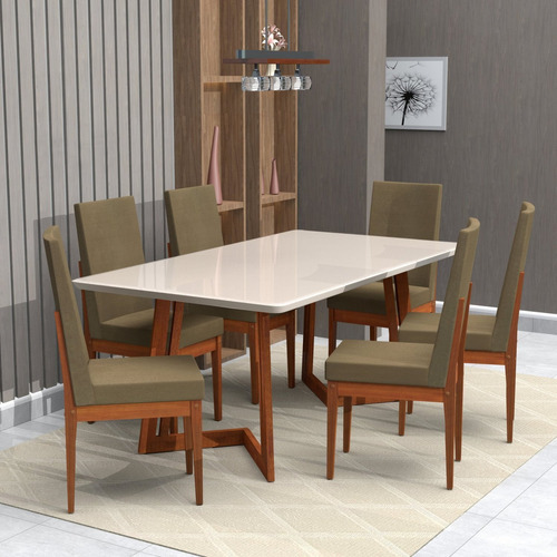 Conjunto Sala De Jantar 6 Lugares Com Mesa E Cadeira Em