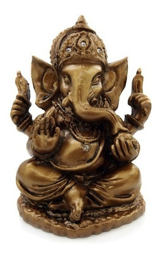 Estatua Ganesha Dourado 10cm Casa Decoração 
