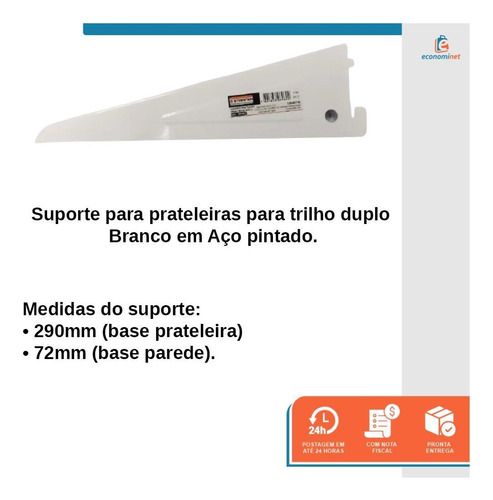 Kit 6 Un Suporte Trilho Duplo Branco Starfer 27cm