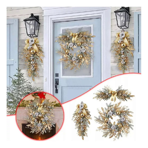 Para Corona Navidad Para Puerta Principal, Corona Dorada