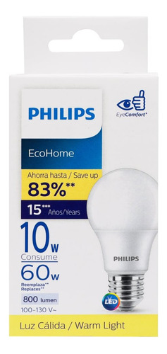 Foco Philips Ecohome Ledbulb 10w E27 300 Philips 1 Pza Color de la luz Blanco neutro