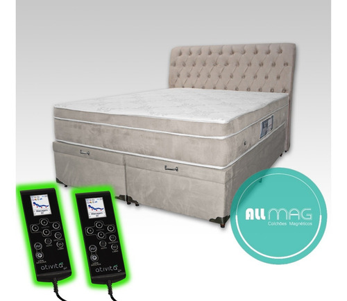 Cama Box Baú Magnético D45 King Com 2 Controles Cabeceira Cor Bege-claro