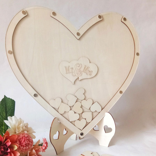 Madera Boda Libro De Invitados Corazones Rústico Caja De