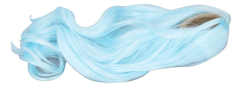 Peluca De Muñeca Azul Larga Y Rizada De Seda Suave Con Raya