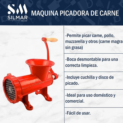 Imagen 2 de 10 de Picadora De Carne Manual Maquina Picar Roja Nro 22 Silmar