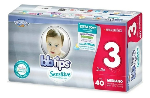 Pañales Bbtips Sensitive Talla 3 Mediano Unisex 40 Piezas