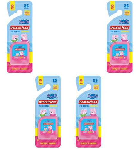 4 Fio Dental Infantil - Peppa Pig - 25m - Rosa - Dentalclean