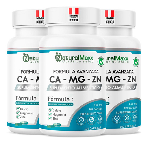 Pack 3 Calcio Magnesio Zinc 300 Capsulas Naturalmaxx