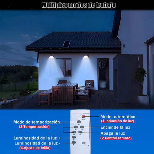Lampara Solar Exterior ATOZELE 2 Luces LED Recargables para Jardin y Casa Con Control Remoto Impermeables IP67 300W Unidad - 1 - 6V - Blanco