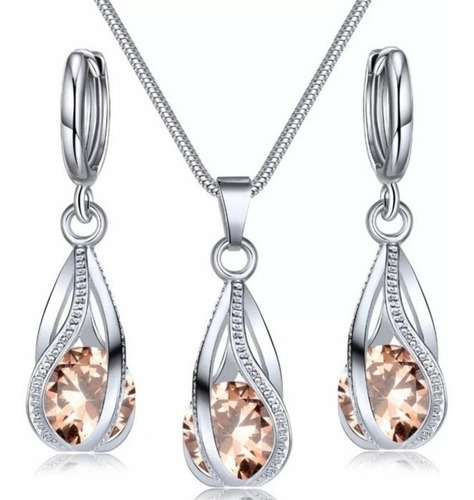 Juego De Joyería Plata Zirconia Collar Con Aretes Swarovski 