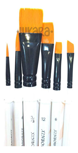 Set X6 Pinceles Variados P/ Acrilico Acuarela Oleo Sintetico