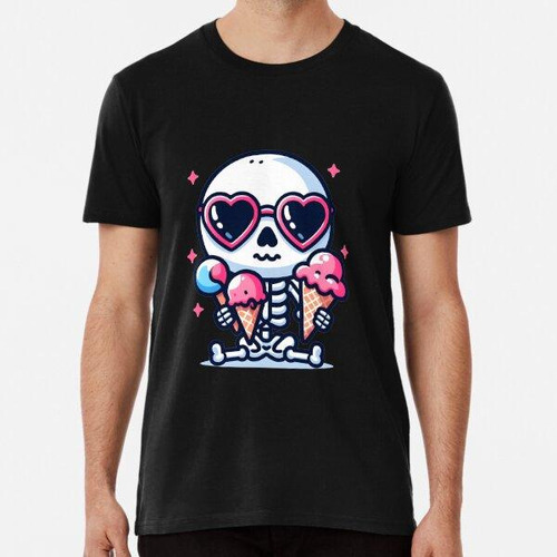 Remera Esqueleto Caprichoso Kawaii Comiendo Helado Con Gafas