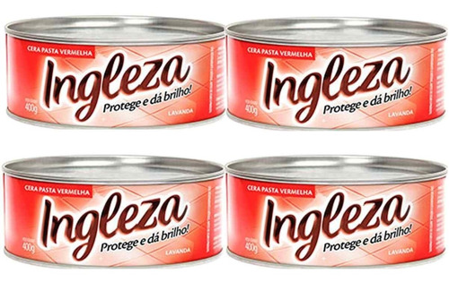 Kit 4 Ceras Pasta Inglesa Vermelho 400g Mármores Piso Móveis