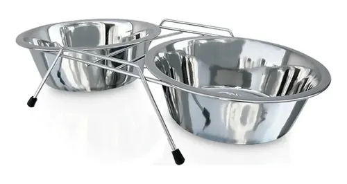 Comedouro Bebedouro Tigela Cachorro Duplo Aço Inox Chalesco 480ml