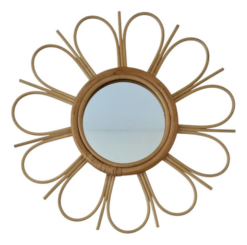 Espejo De Ratán Seagrass Fibras Naturales Yute Forma De Flor Flor Ratan