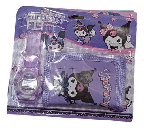 Billetera + Reloj Infantil Diseños Personajes. Lila Kuromi Kuromi