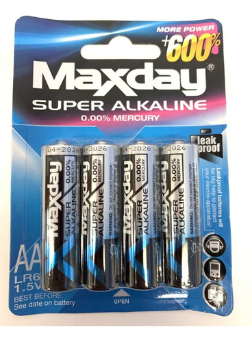 Pilas Alcalinas Baterias Maxday Aa Blister 4 Unidades 1,5v