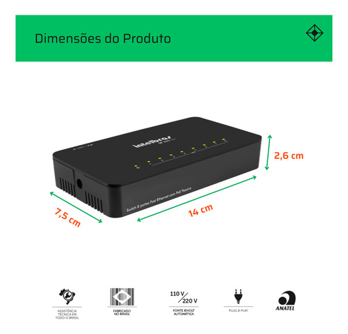 Switch Intelbras 8 Portas Gigabit Não Gerenciável Sg 800 Q+