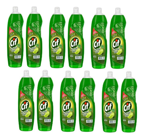 Detergente Cif Active Gel Limón Verde 500ml X12