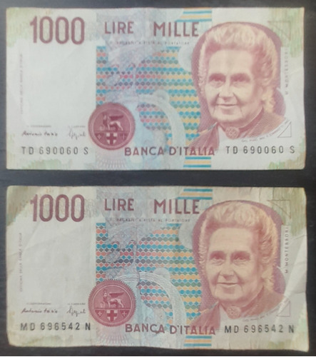 2 Billetes De 1000 Lire Mille Italia