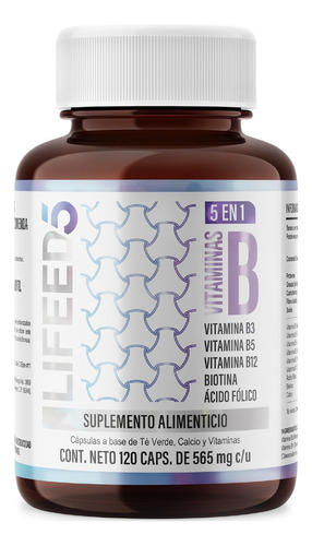 Suplemento Alimenticio Lifeed5 Complejo B, Vitamina B12, Acido Folico, Te Verde, Biotina, Vitamina B2, Vitamina B3, Vitamina B5, Vitamina B6, 120 Capsulas