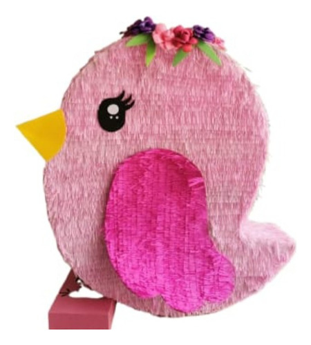 Piñata Cartón Arcoirispapel Colorido 1 Unidad Rosa Pájaro Pajarito Con Flores Mediana