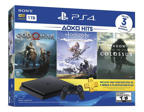 Sony PlayStation 4 Slim CUH-22 1TB Hits Bundle: God of War, Horizon Zero Dawn, Shadow of the Colossus color negro azabache