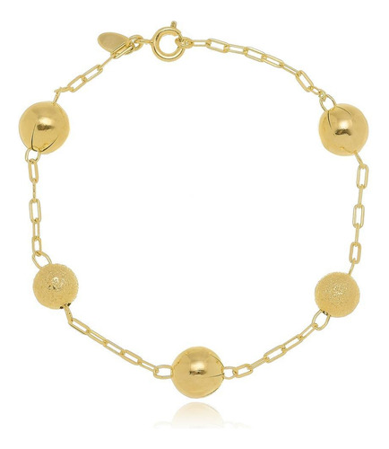 Pulseira Bola Lisa E Fosca Banhada A Ouro 18k