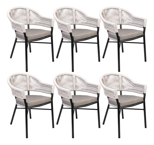 Cadeira De Jardim Lyam Decor Decorativa Medan Amêndoa Com Braços 1 Corpo 82.5cm X 57cm X 63cm - Kit Com 6 Unidades
