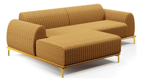 Sofá Chaise Esquerdo Molino 230cm Pés D'ouro Bouclê Mostarda