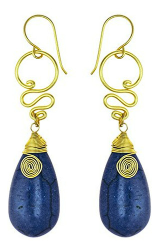 Aretes Anzuelo - Brass Tribal Boho Reconstructed Dyed Navy B