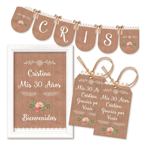 Kit Imprimible Rustico Flores Vintage Invitacion