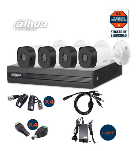 Imagen 1 de 6 de Kit 4 Camaras Hd + Dvr 8 Canales Dahua Full Hd Lite + Balun