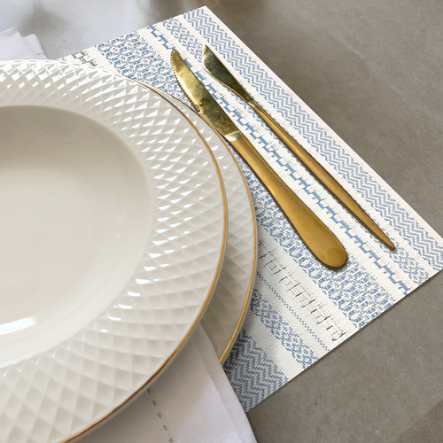 12 Jogo Americano Mesa Posta Luxo Impermeável Pvc Mz Mult Vr Cor M4 Azul Claro Prata Branco Multi Mz Retangular