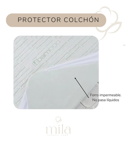 Protector Cubre Colchón Impermeable Queen Size Mila Bamboo Suave Transpirable Antiderrames Hipoalergénico Ajuste Elástico Lavable Antibacterial Protección Completa Contra Líquidos Y Ácaros