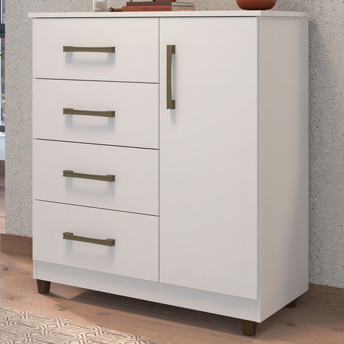 Cômoda Elisa Fluence 1 Porta 4 Gavetas Branco - Móveis